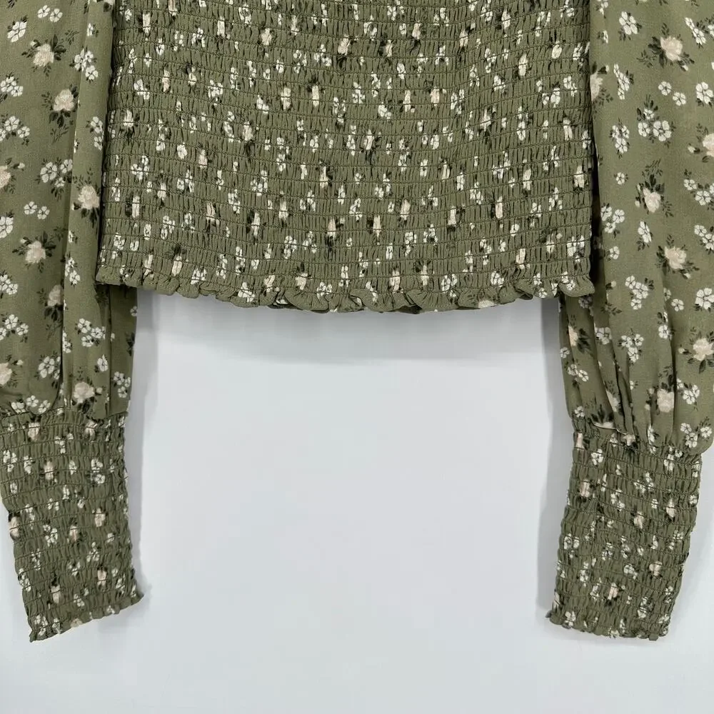REFORMATION Pinto Top Floral Ruffle Square Neck Smocked Puff Sleeve Blouse